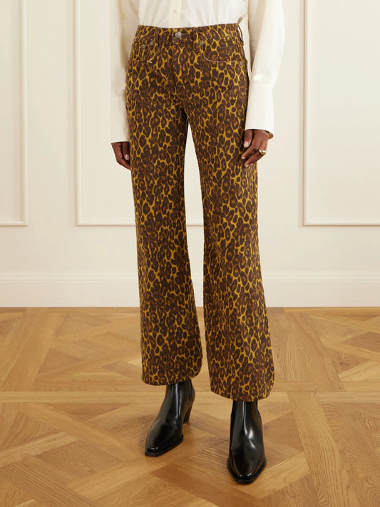 Joan Cropped Animal-print Flared Jeans