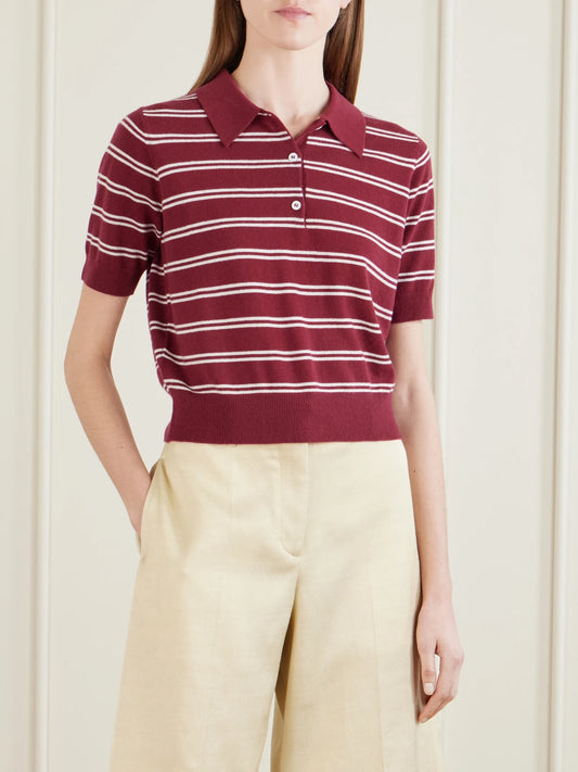 Octavia Cropped Striped Cashmere Polo Shirt