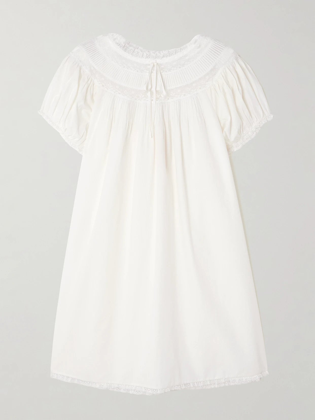 Image of Dresses. Product name - Daphne Lace-trimmed Pintucked Organic Cotton-voile Mini Dress in White colour by brand - DÔEN