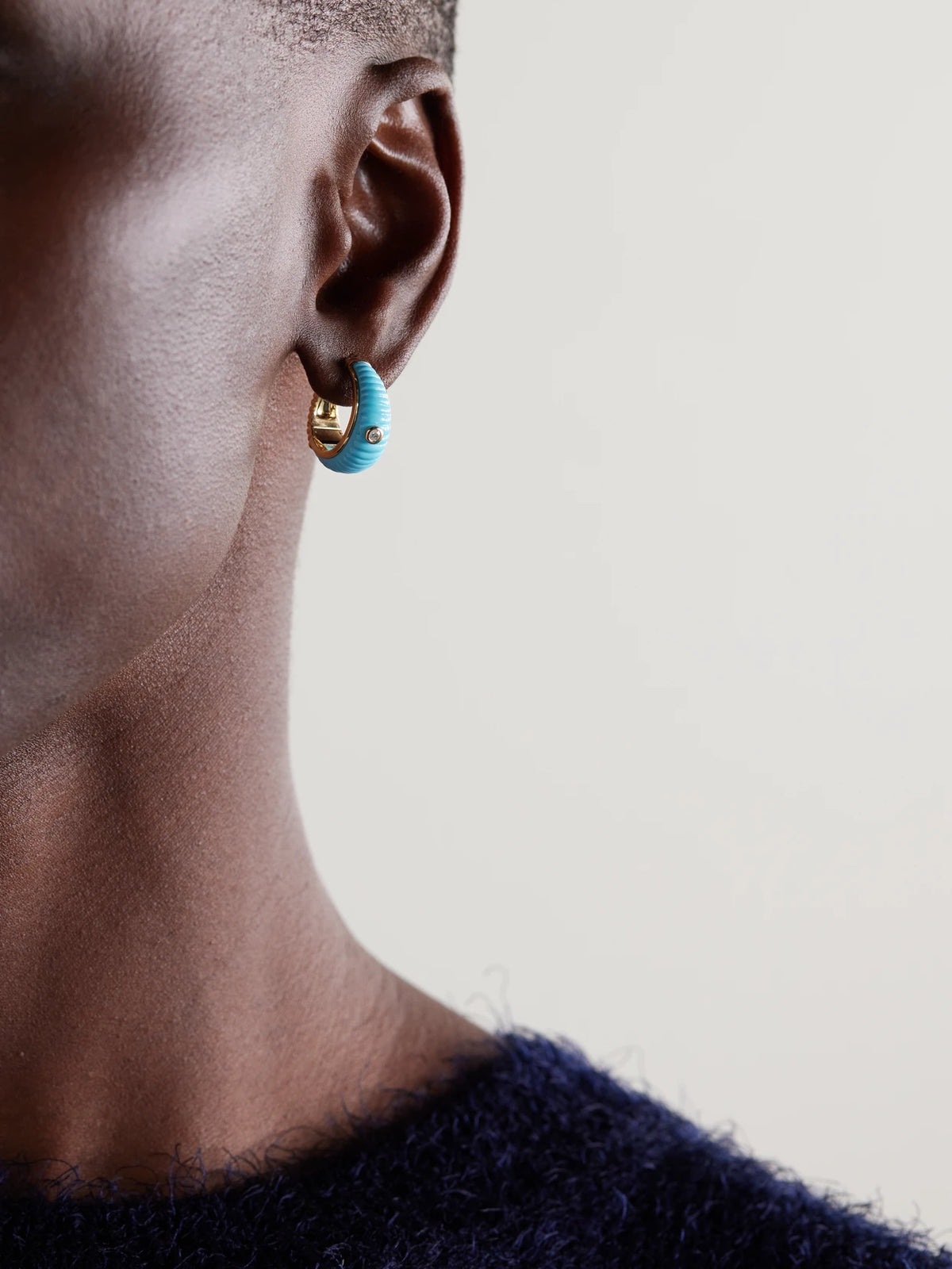 Image of Earrings. Product name - Berlingot 9-karat Gold, Turquoise And Diamond Hoop Earrings in Multi colour by brand - Yvonne Léon