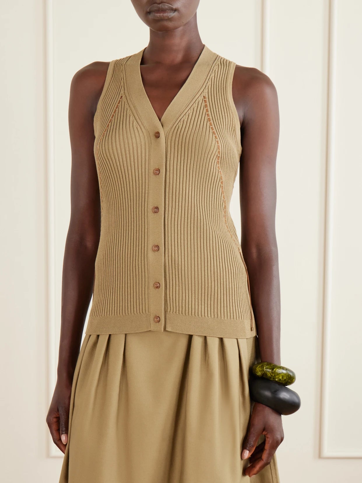 Lace-detailed Ribbed Cotton-blend Vest