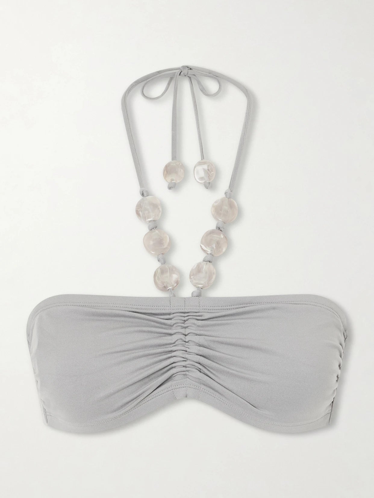 Image of Swimwear. Product name - Lana Bead-embellished Bikini Top in Gray colour by brand - Eres