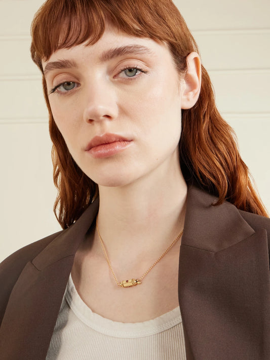 Image of Necklaces. Product name - Micro Coco Locket 18-karat Gold Ruby Necklace in Red colour by brand - Marie Lichtenberg
