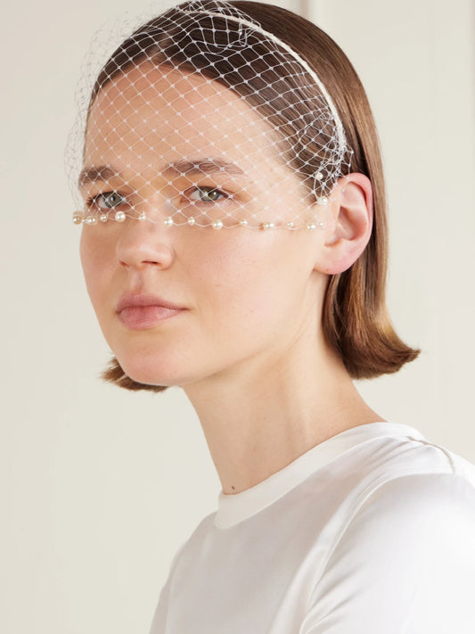 Image of Accessories. Product name - Perline Voilette Headpiece in Ivory colour by brand - Jennifer Behr