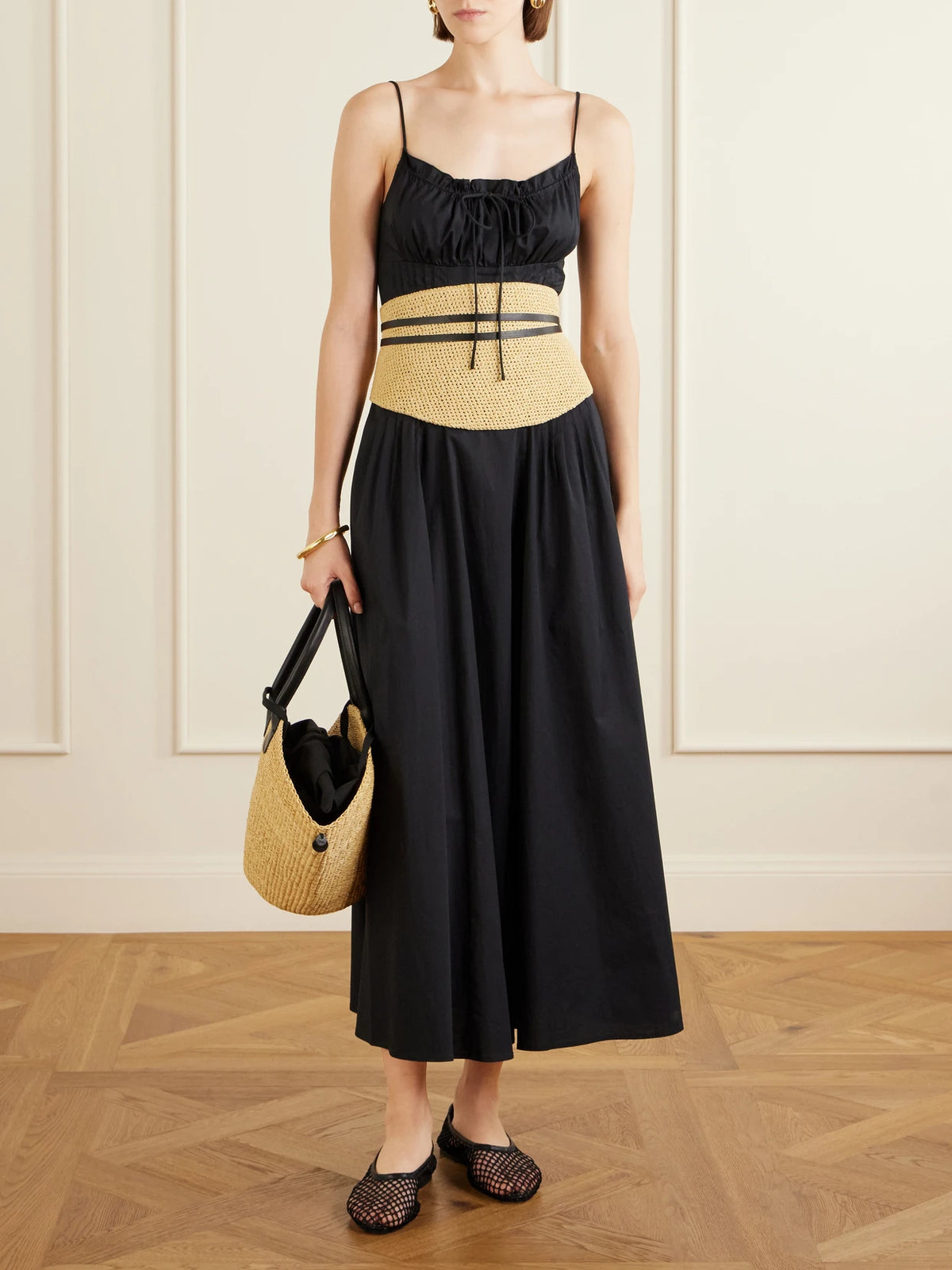 Sophia Leather-trimmed Raffia Tote