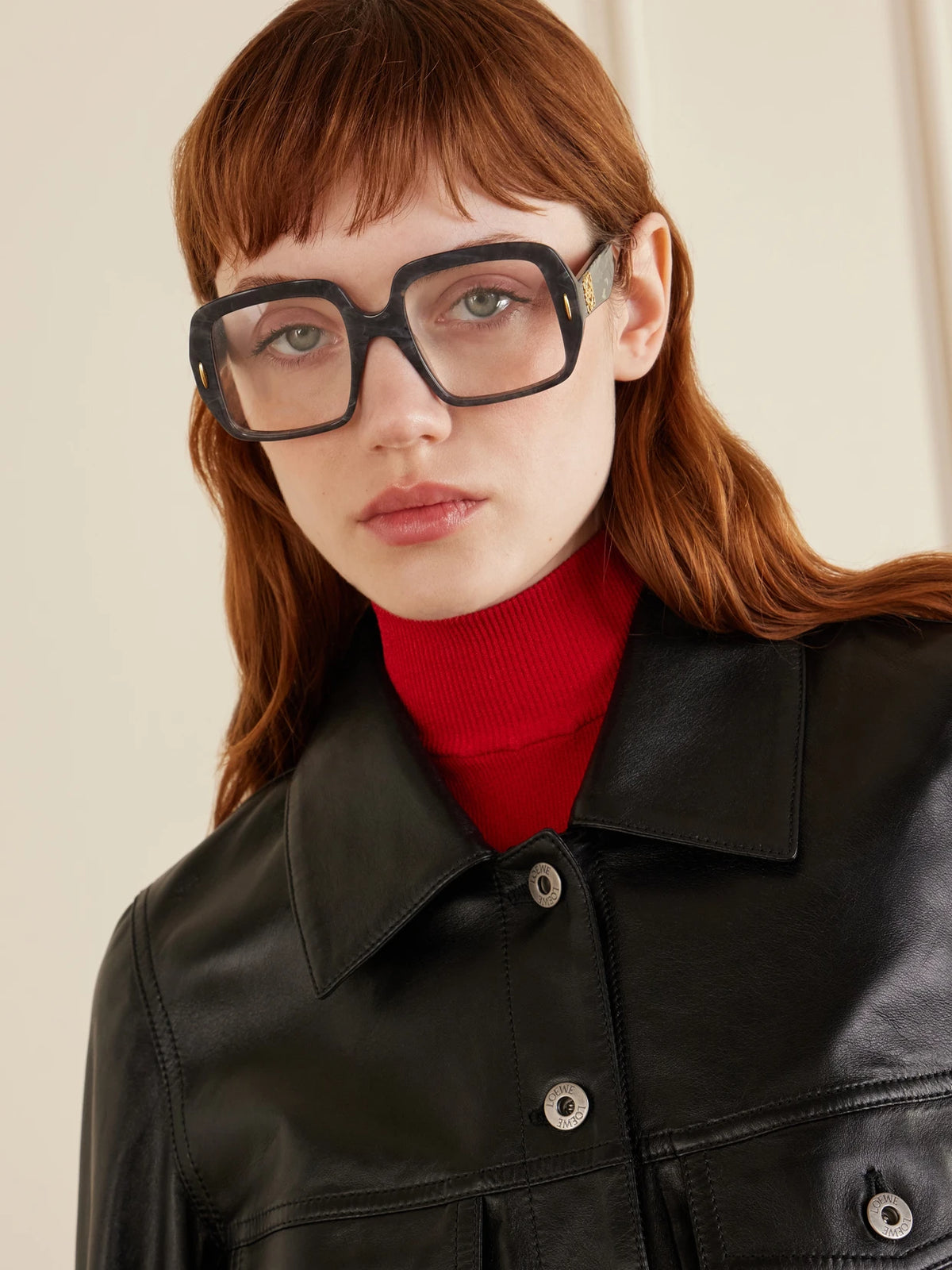 Image of Accessories. Product name - Anagram Square-frame Acetate Optical Glasses in Black colour by brand - Loewe