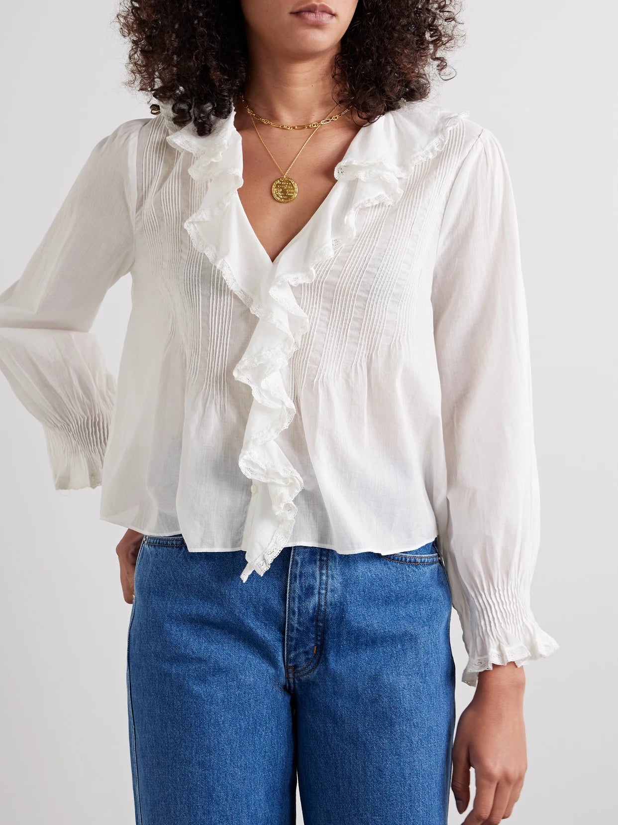 Hardy Lace-trimmed Ruffled Pintucked Organic Cotton-voile Blouse