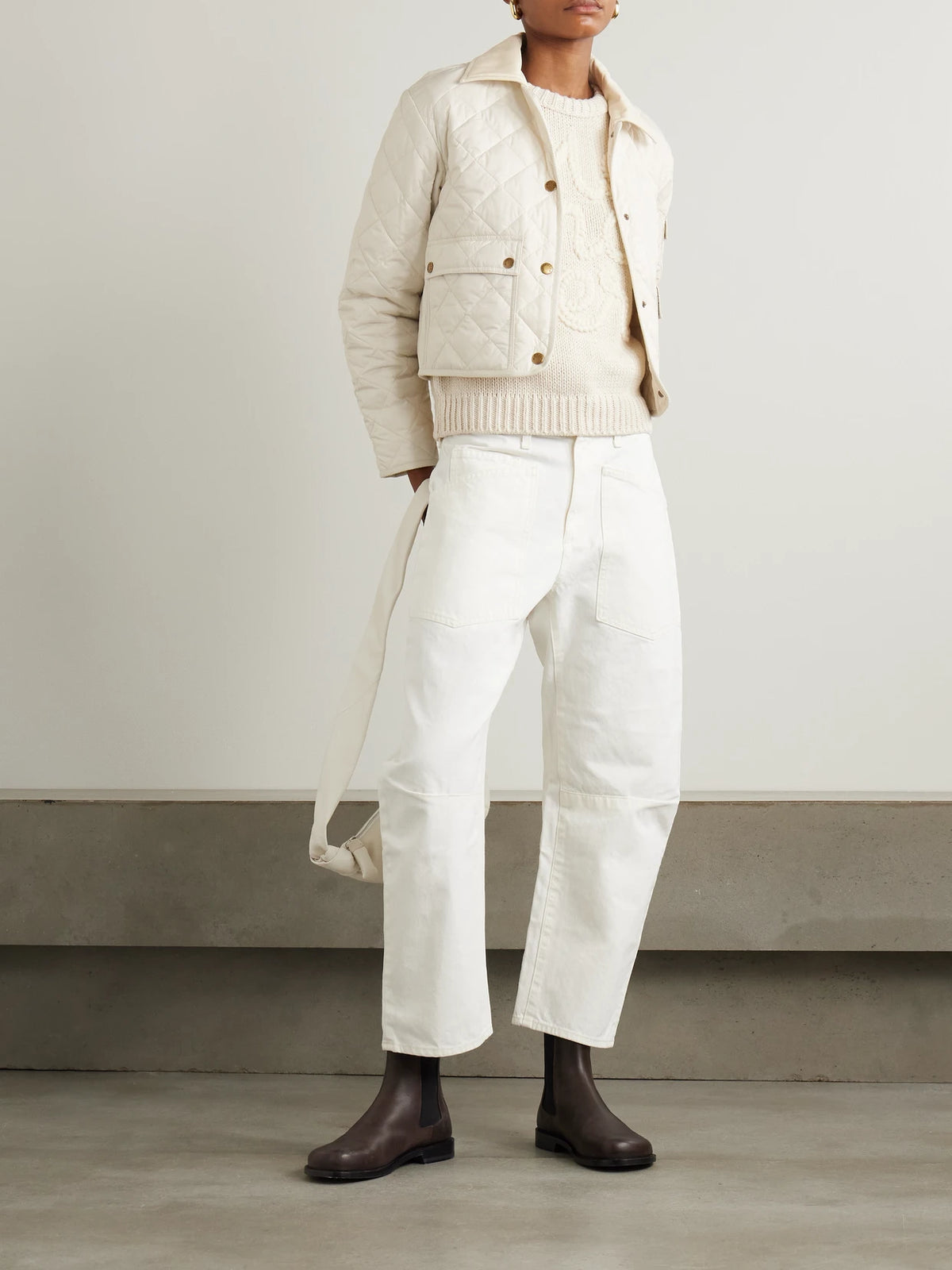 Image of Coats & Jackets. Product name - Chitre Cropped Cotton-canvas Trimmed Padded Quilted Shell Jacket in Off-white colour by brand - Moncler