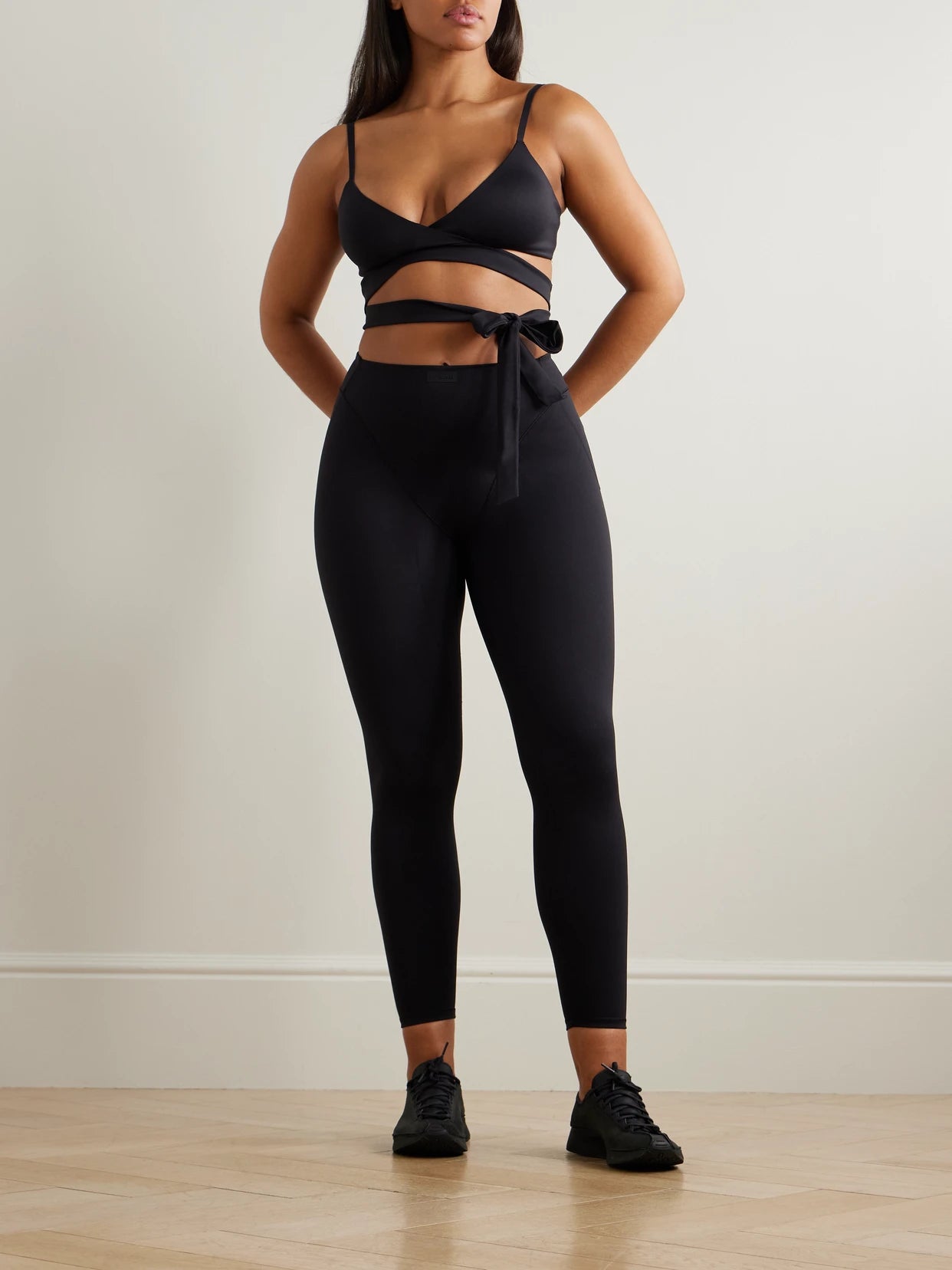 Image of Sleepwear & Loungewear. Product name - + Nike V-line 26" Leggings - Obsidian in Black colour by brand - SKIMS