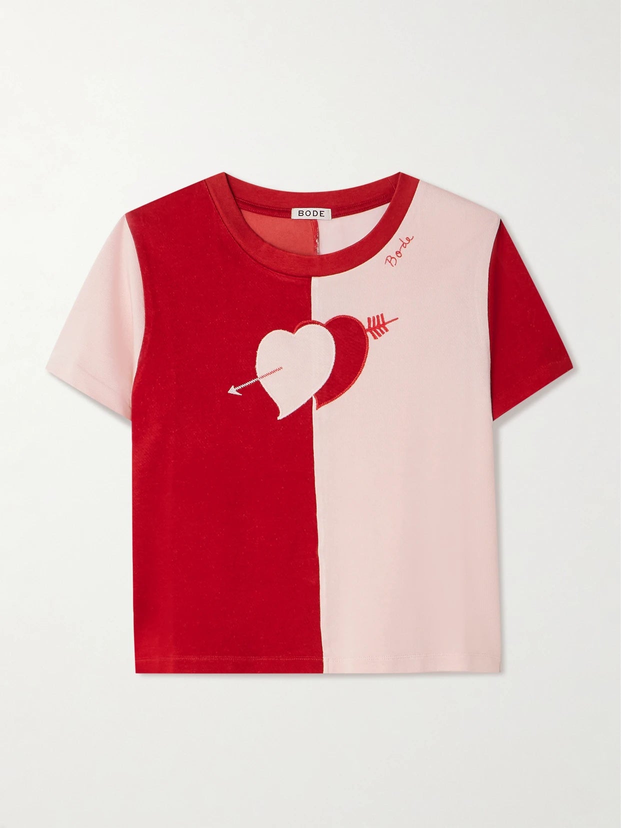 Image of a model wearing Tops. Product name - Wonderland Embroidered Jersey T-shirt in small colour by brand - BODE