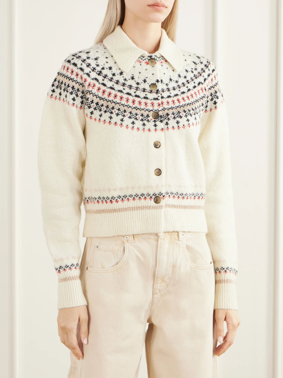 MARANT ÉTOILE Zoe Cropped Fair Isle Rib-trimmed Knitted Cardigan