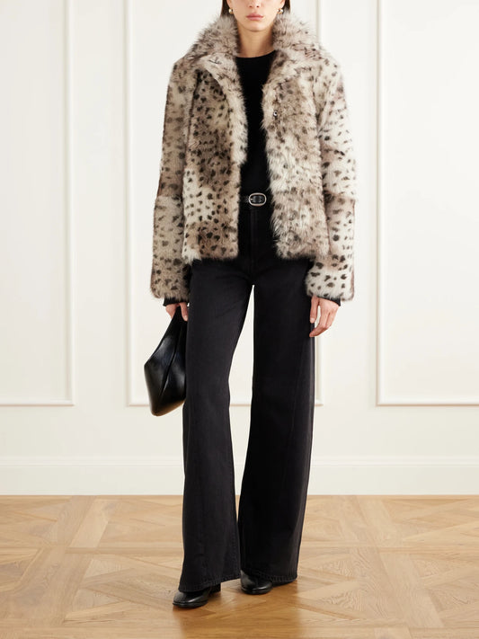 Image of Coats & Jackets. Product name - Marcella Animal-print Shearling Jacket in Taupe colour by brand - Nour Hammour