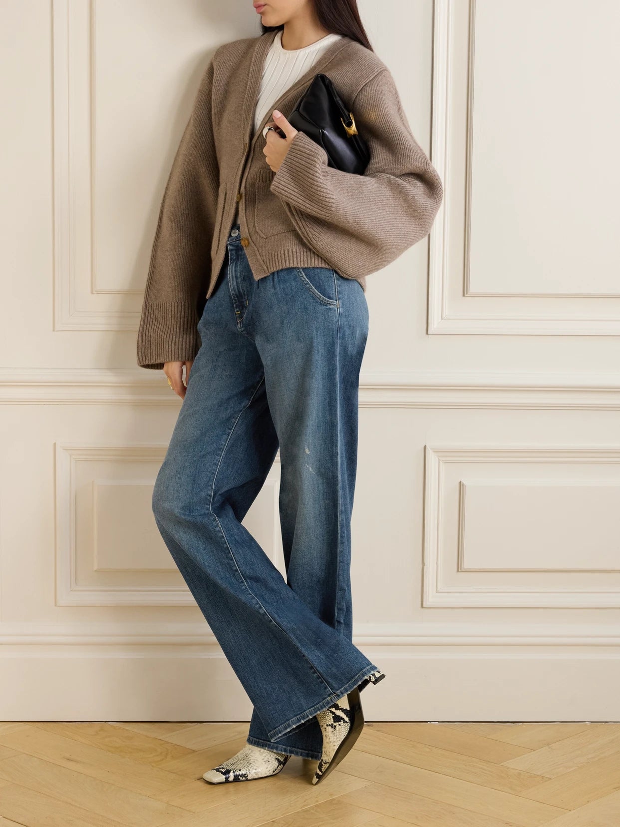 Image of Jeans. Product name - Flora Pleated High-rise Wide-leg Jeans in Blue colour by brand - Nili Lotan
