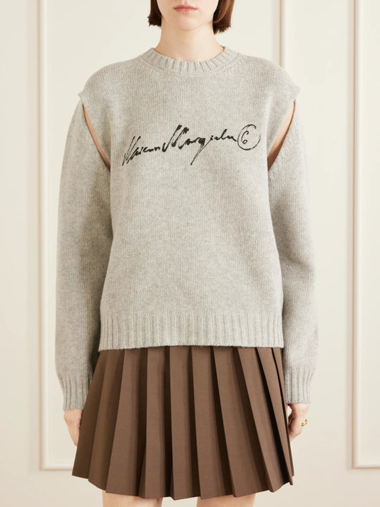 Logo-print Cut-out Wool-blend Sweater