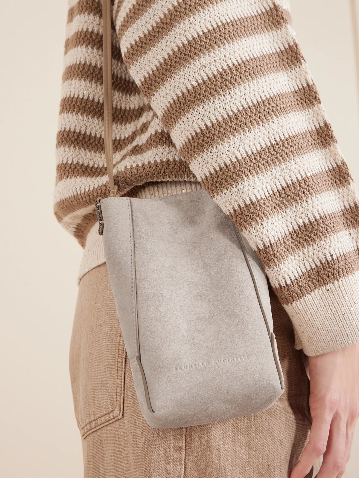 Embellished Leather-trimmed Suede Pouch