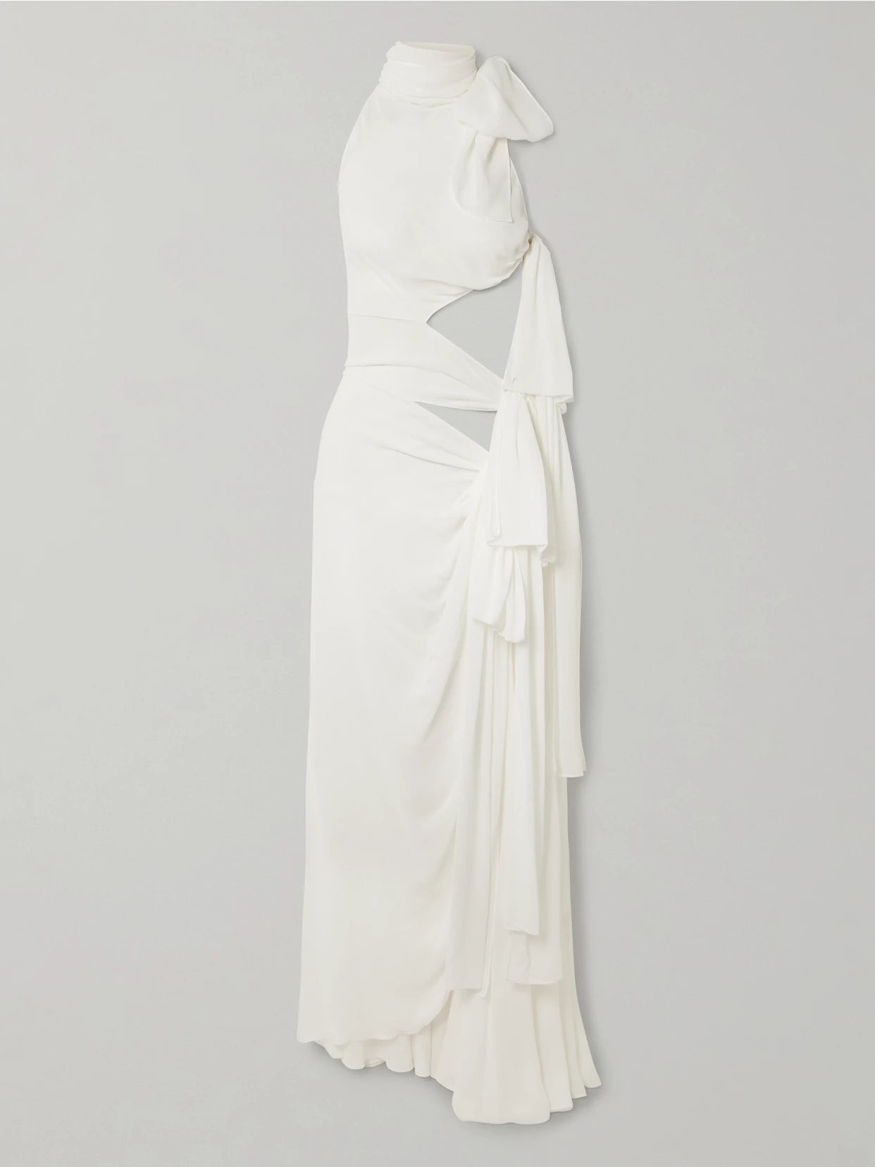 Image of Dresses. Product name - Asymmetric Tie-detailed Cutout Crepe De Chine Gown in White colour by brand - Alaïa