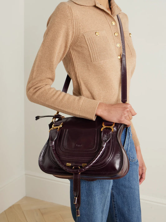 Image of Bags. Product name - Marcie Leather Tote in Burgundy colour by brand - Chloé