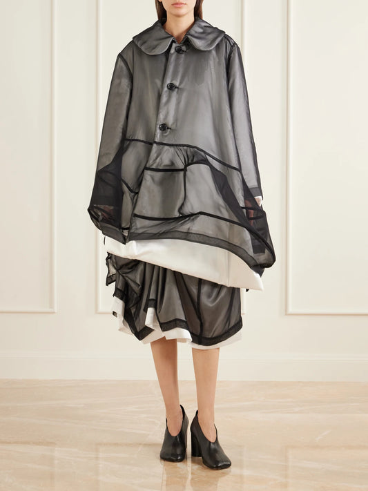 Image of Coats & Jackets. Product name - Layered Georgette And Padded-satin Coat in Black colour by brand - Comme des Garçons
