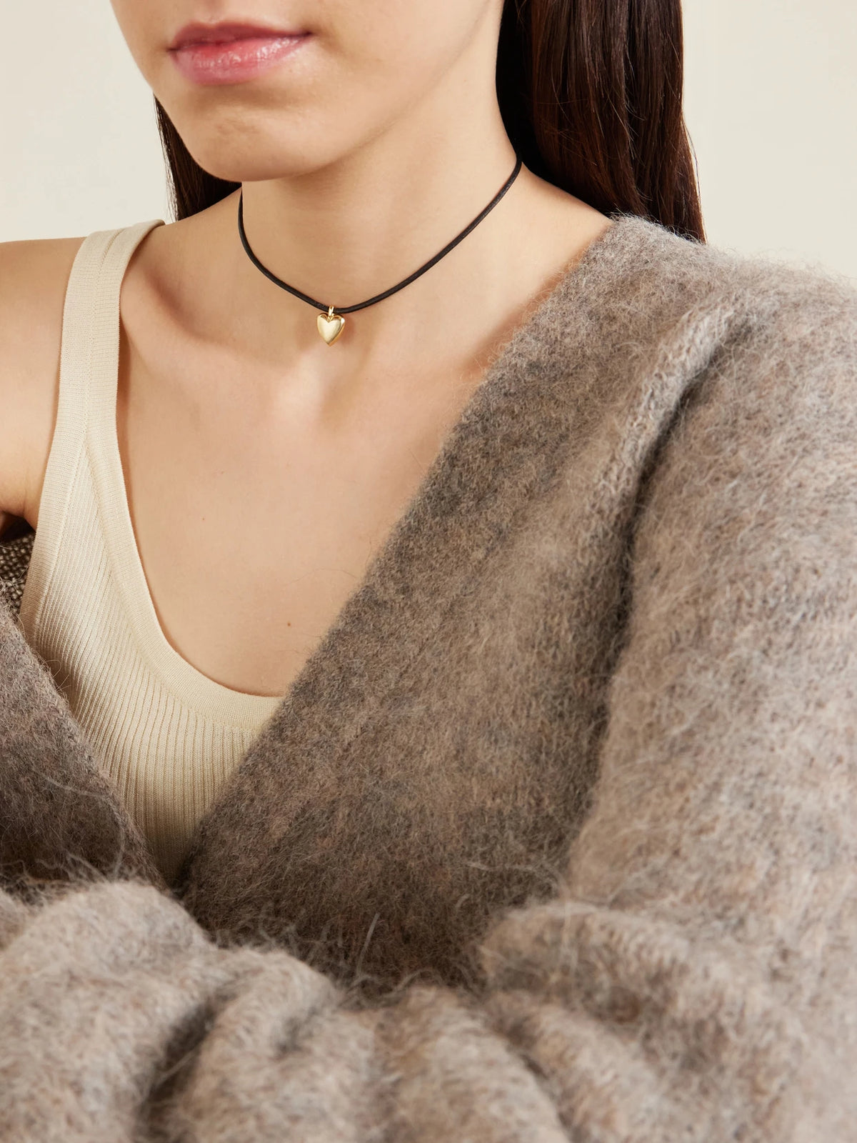 Image of Necklaces. Product name - Puffy Heart Gold-plated And Leather Choker in Multi colour by brand - Jennifer Fisher