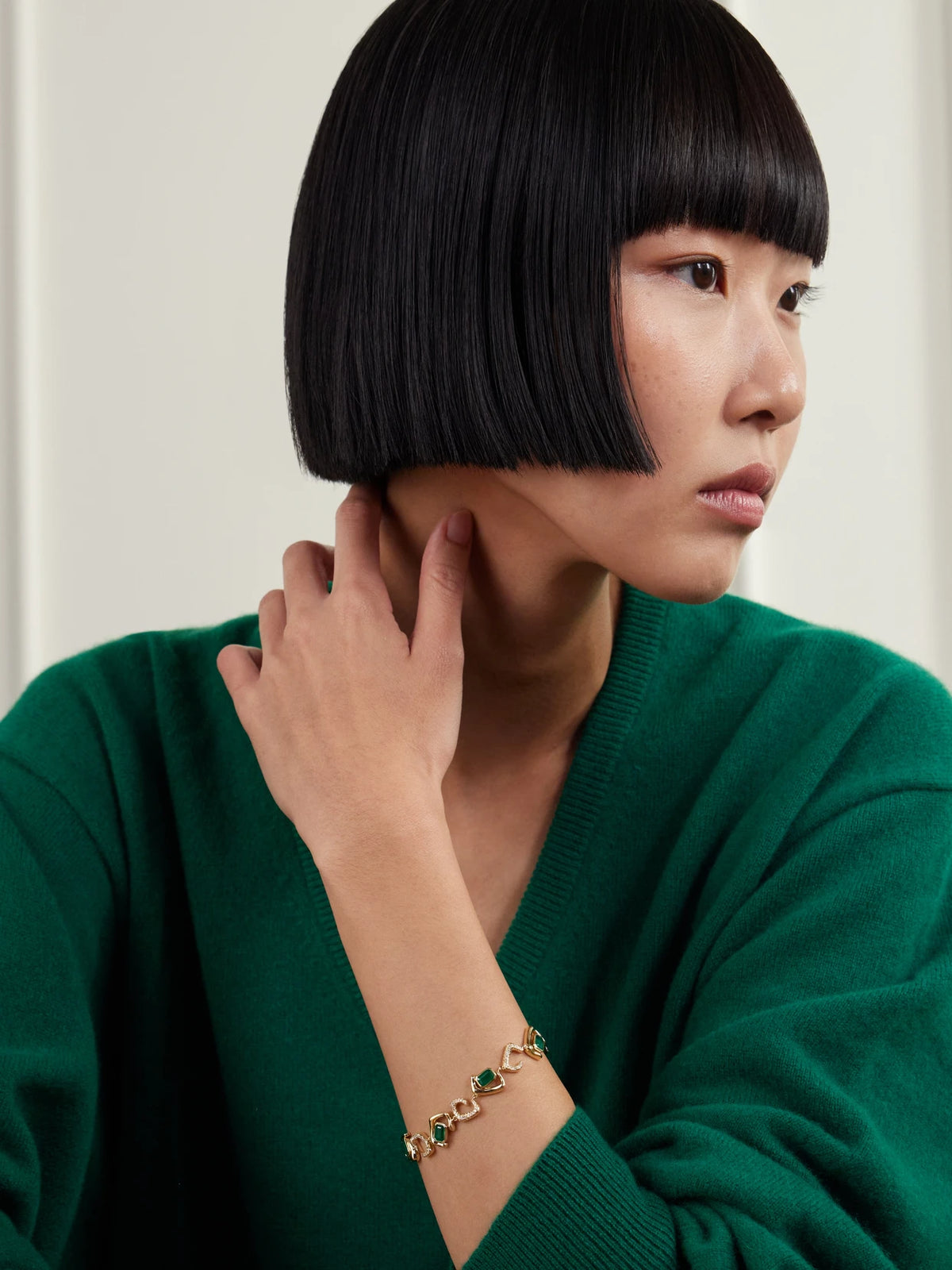 Image of Bracelets. Product name - Zar 18-karat Gold, Emerald And Diamonds Bracelet in Green colour by brand - SHAY