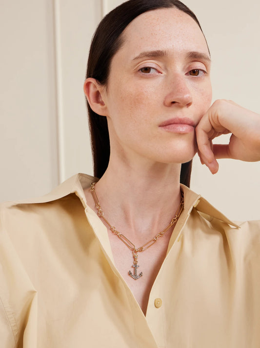 Image of Necklaces. Product name - Anchor 14-karat Gold Rhodium-plated Diamond Necklace in Multi colour by brand - Lucy Delius