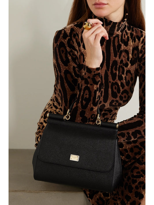 Image of Bags. Product name - Sicily Medium Textured-leather Tote in Black colour by brand - Dolce & Gabbana