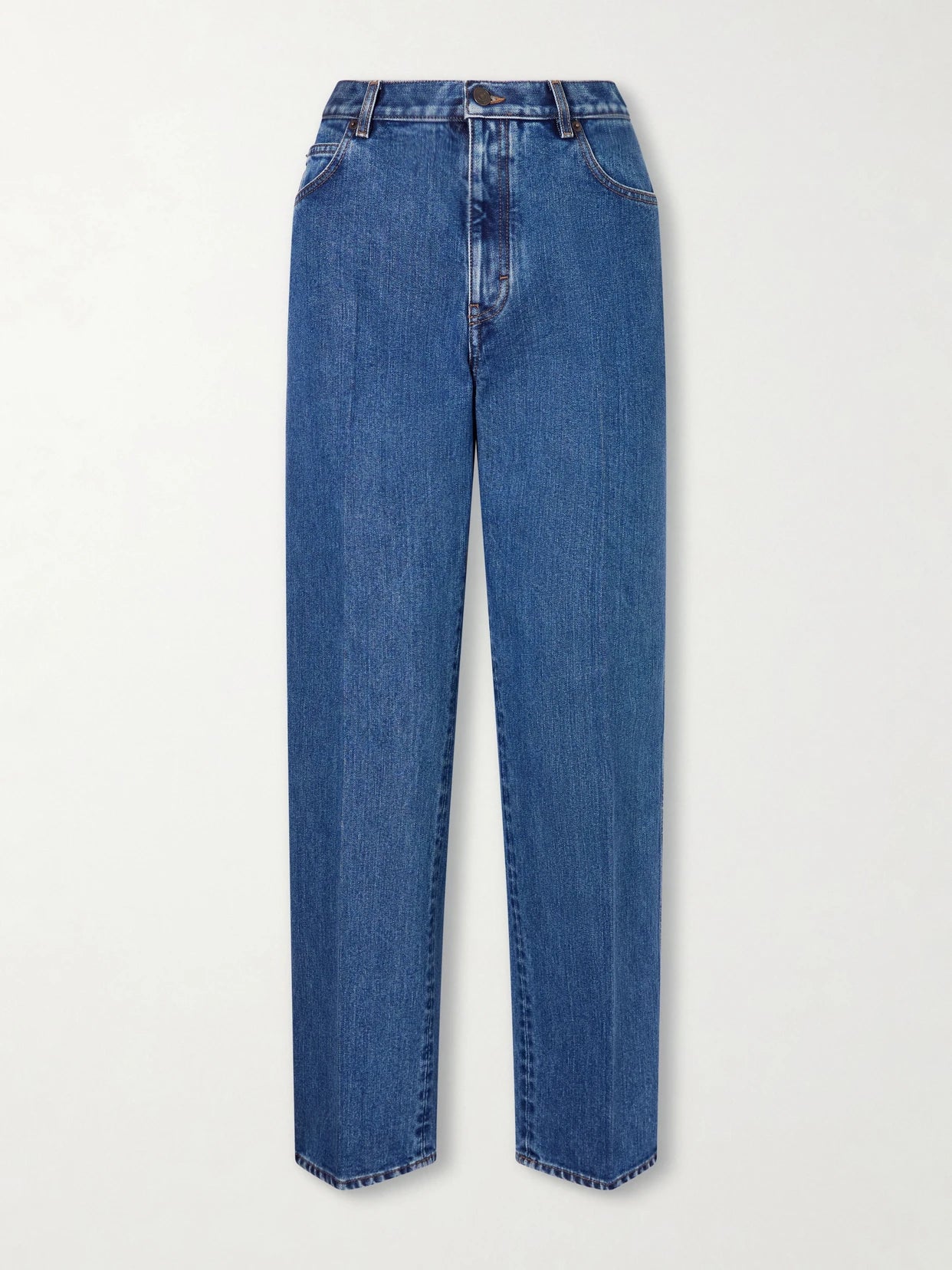 Image of Jeans. Product name - Brooke High-rise Straight-leg Jeans in Dark denim colour by brand - Loro Piana