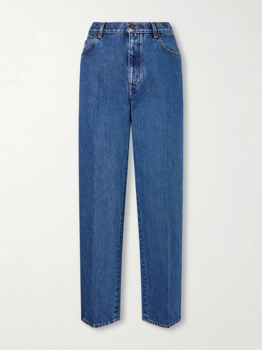 Image of Jeans. Product name - Brooke High-rise Straight-leg Jeans in Dark denim colour by brand - Loro Piana