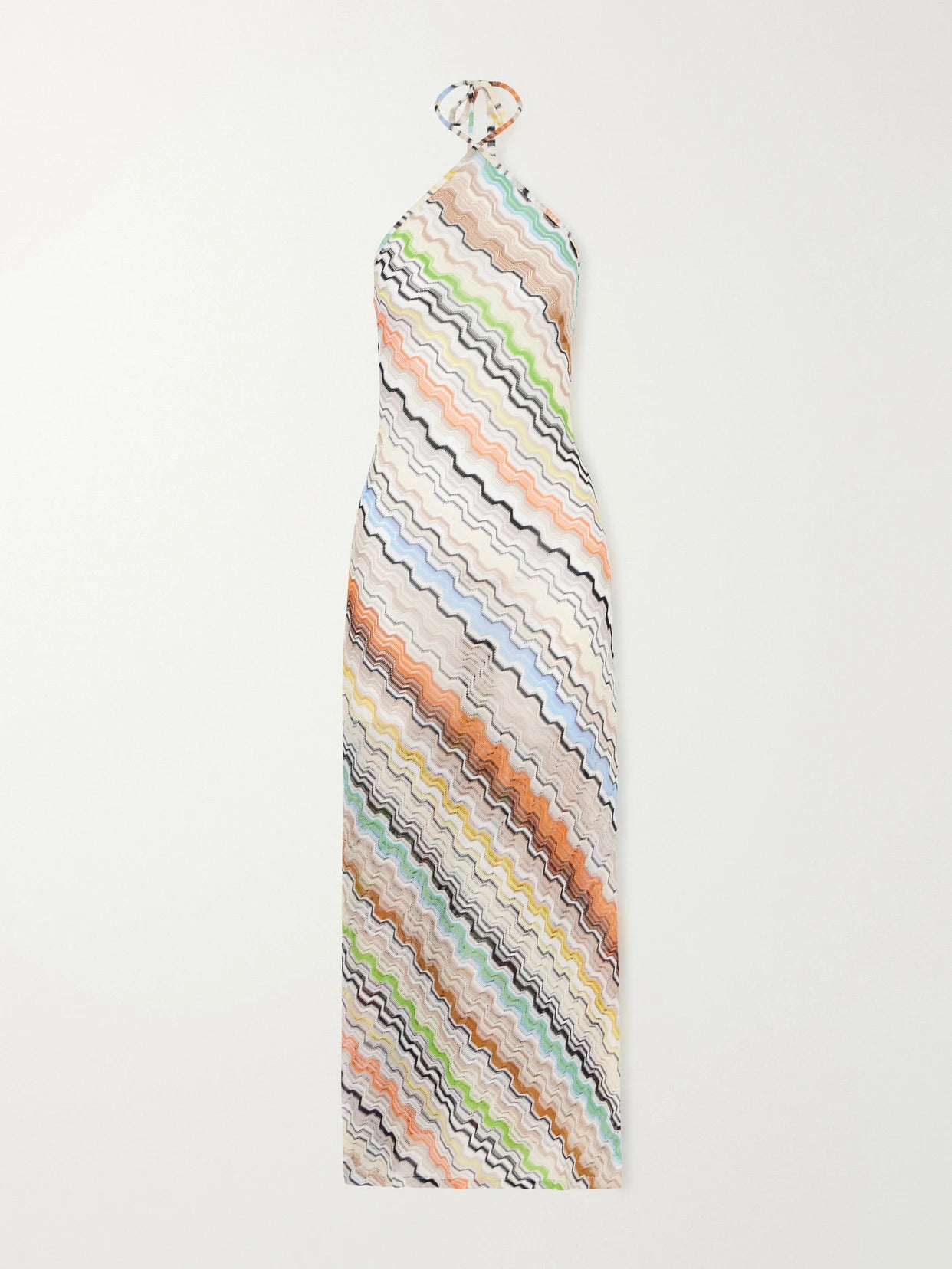 Image of Dresses. Product name - Striped Crochet-knit Halterneck Maxi Dress in Multi colour by brand - Missoni