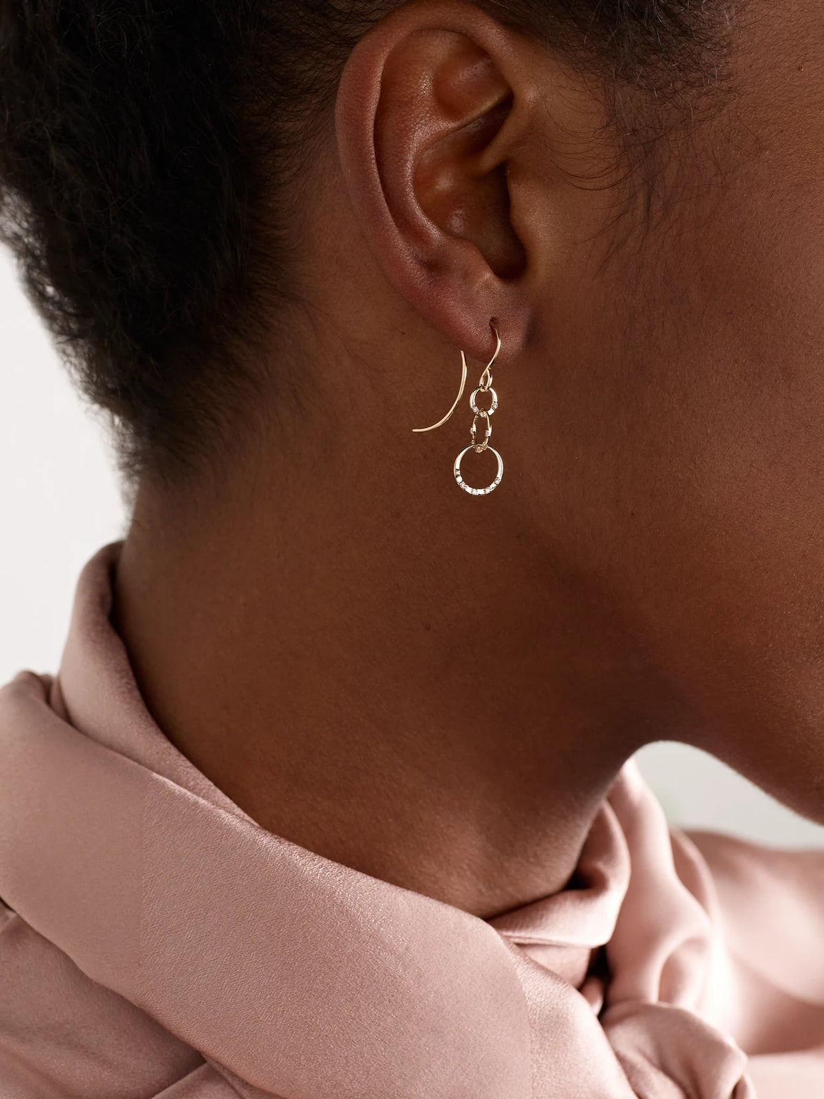 Image of Earrings. Product name - Triple Link 14-karat Recycled Gold Diamond Earrings in Multi colour by brand - Melissa Joy Manning