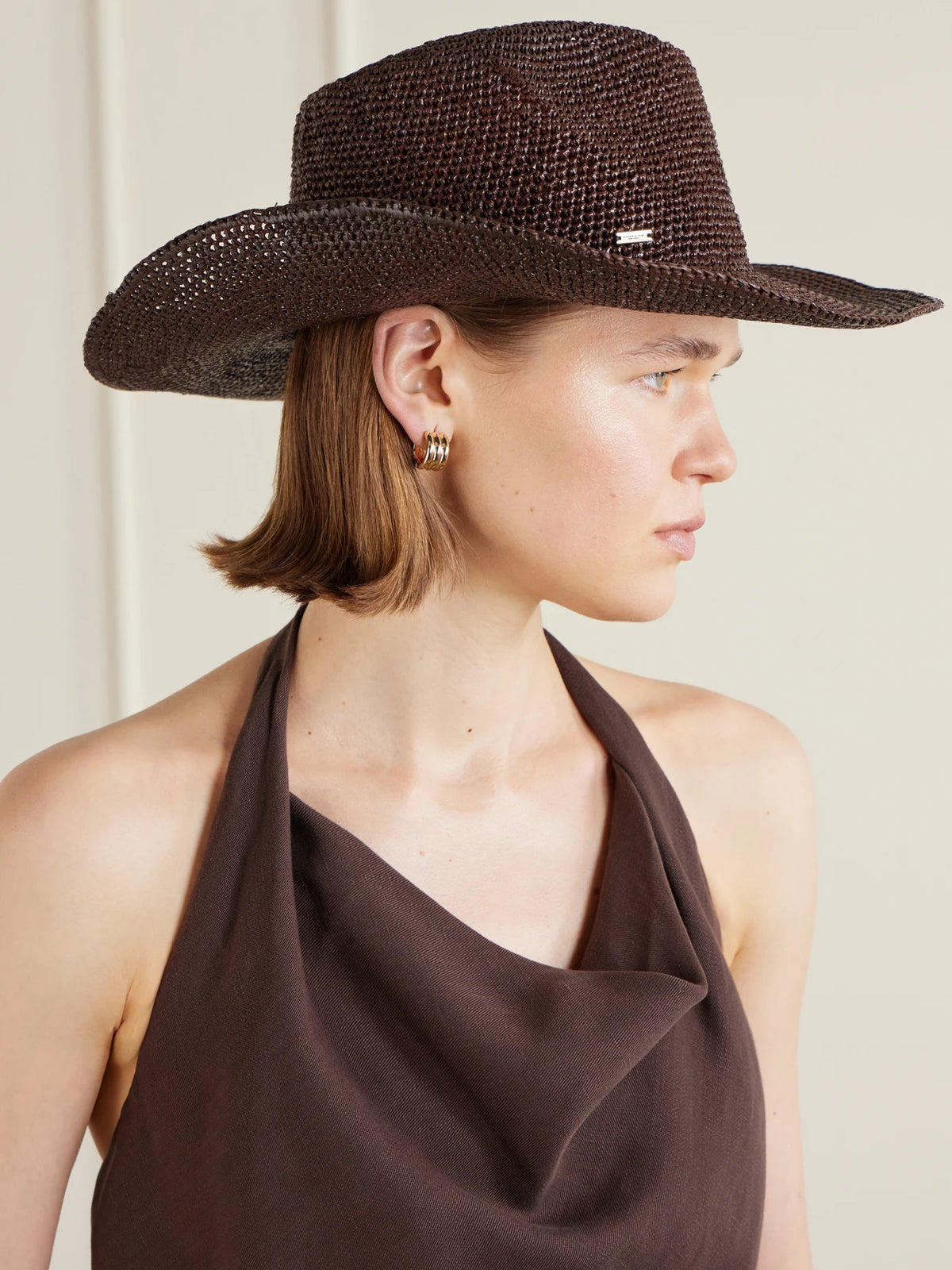Image of Hats. Product name - Emmanuelle Raffia Fedora in Dark brown colour by brand - Eugenia Kim