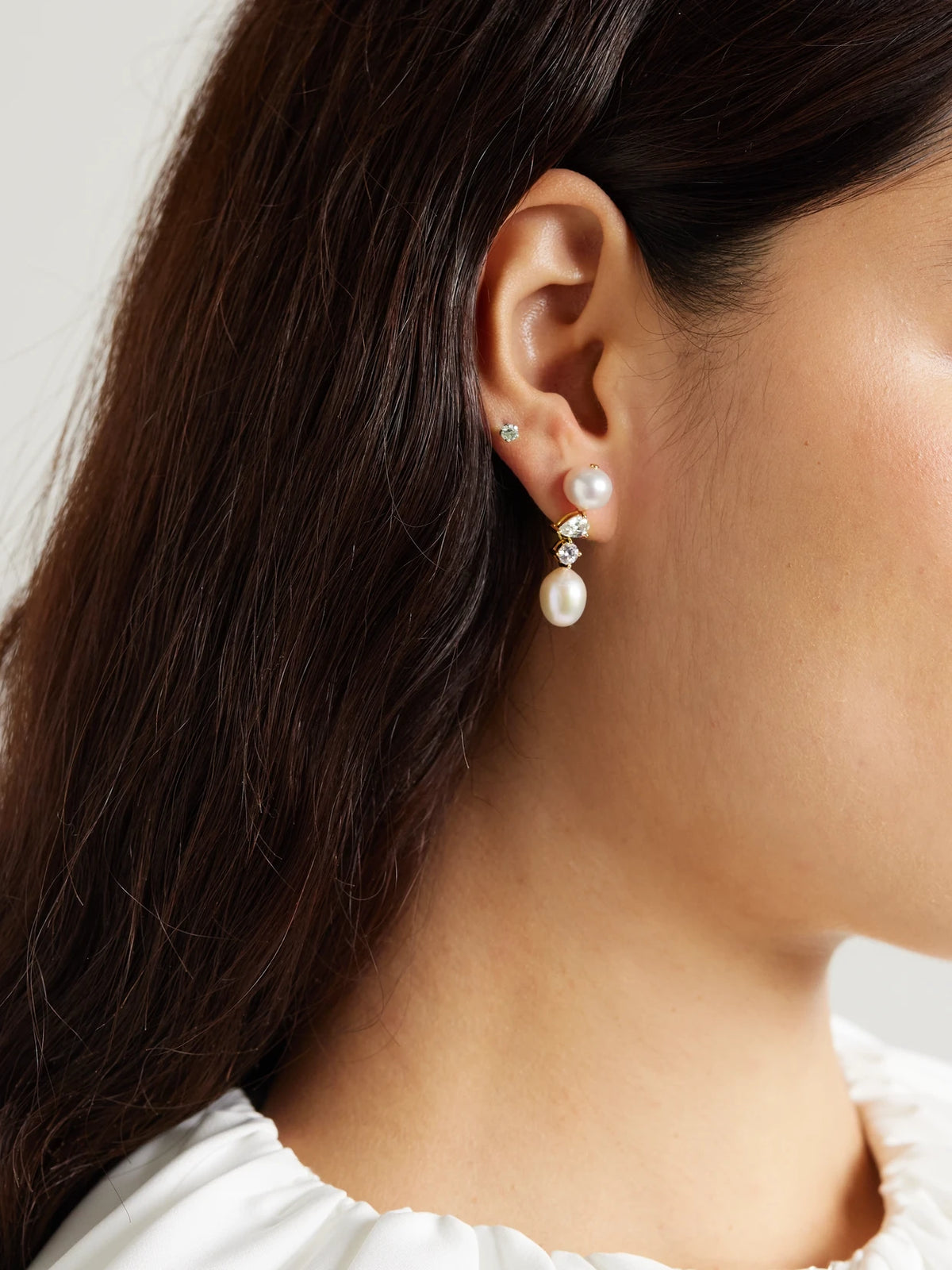 Image of Earrings. Product name - Gold-plated, Pearl And Cubic Zirconia Earrings in Multi colour by brand - Completedworks