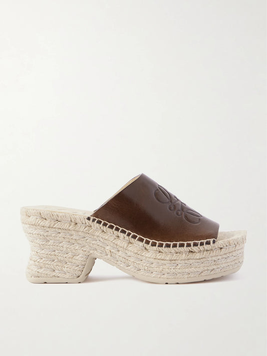 LOEWE + Paula's Ibiza Leather Platform Wedge Sandals