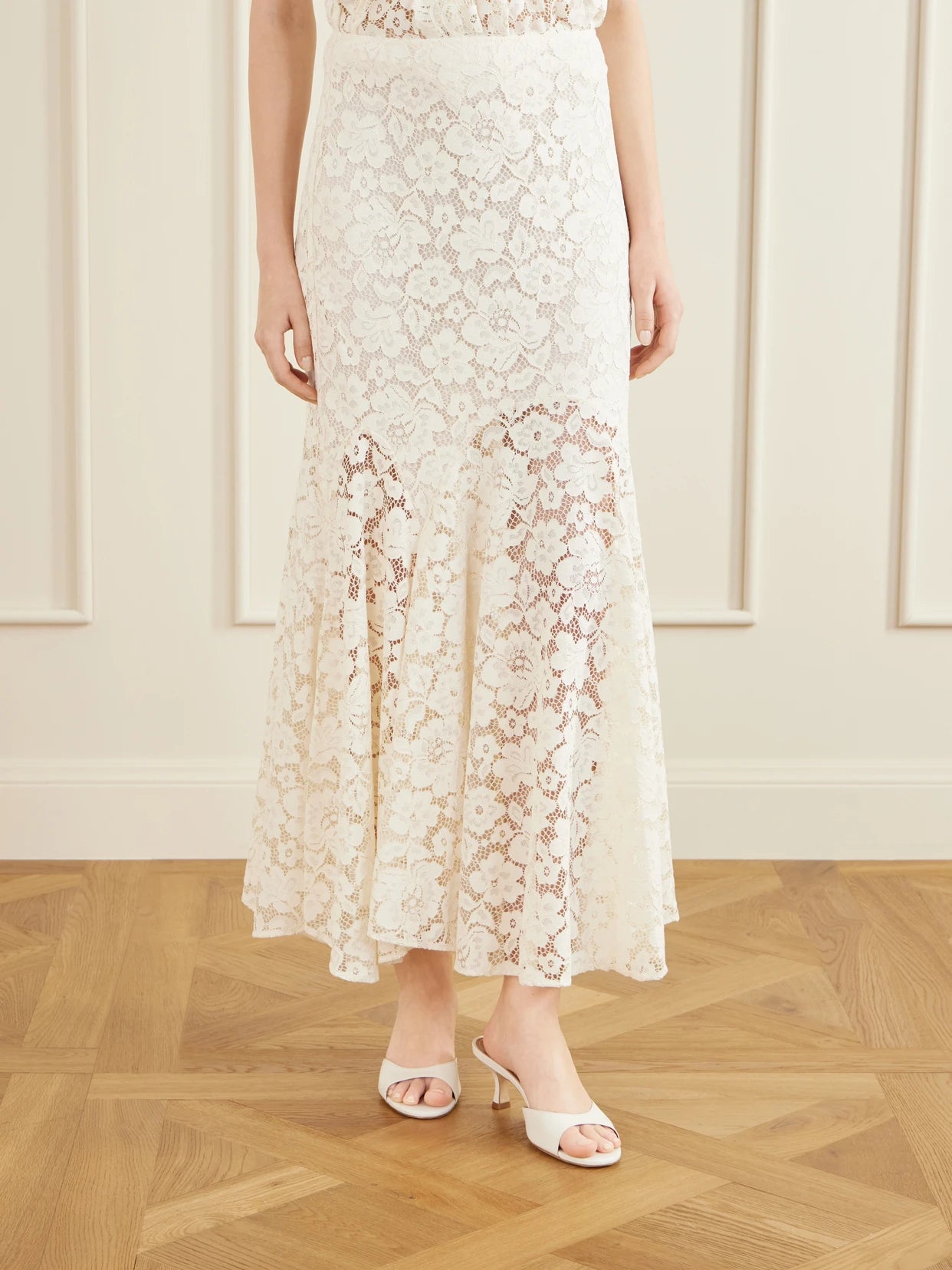 Jade Pleated Lace Midi Skirt