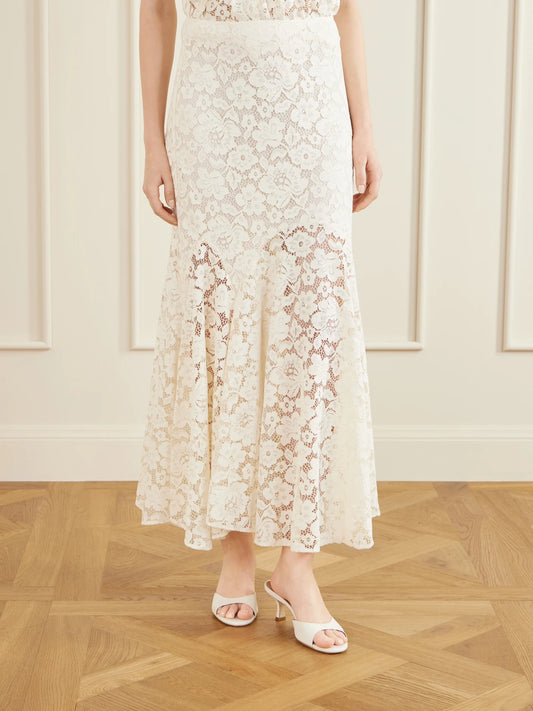 Jade Pleated Lace Midi Skirt