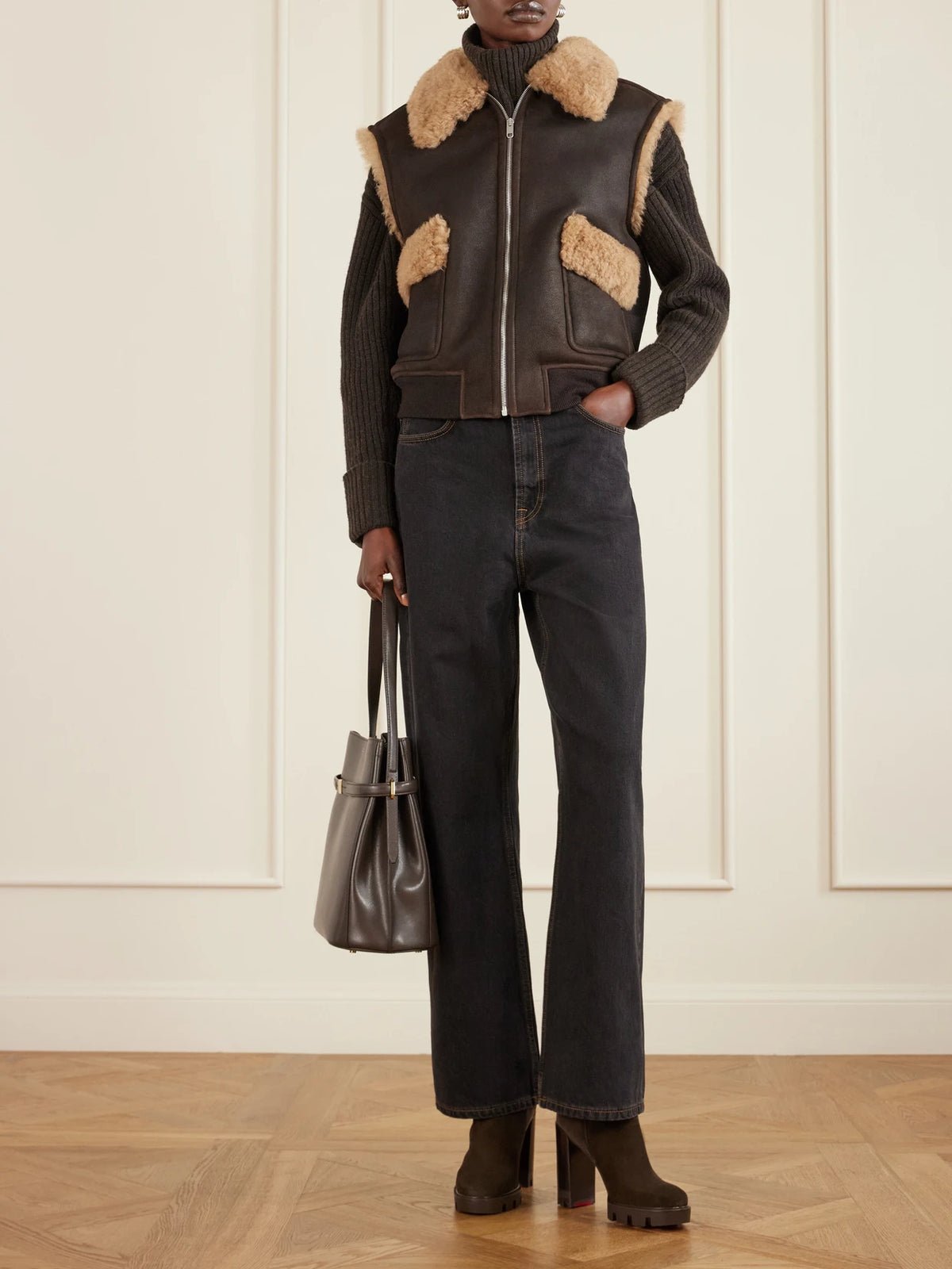 Image of Boots. Product name - Dianouchette 100 Buckled Suede Ankle Boots in Chocolate colour by brand - Christian Louboutin