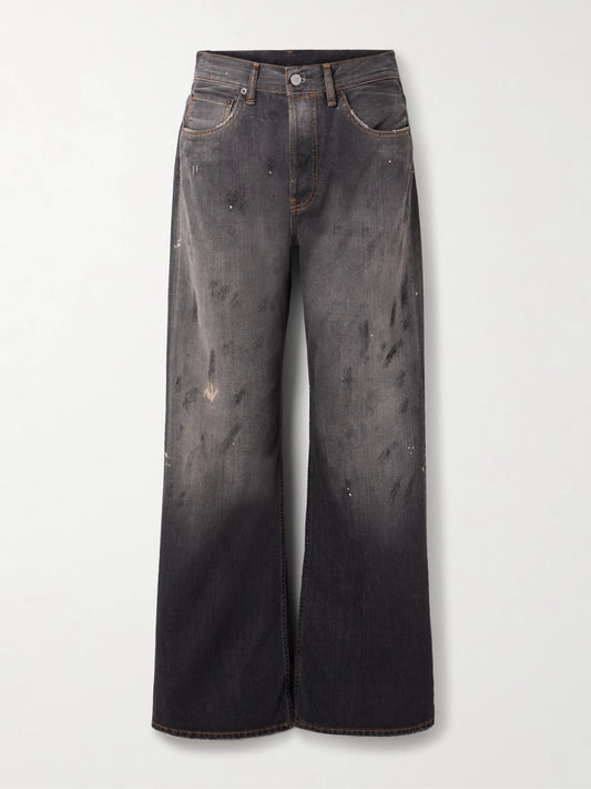 Image of Jeans. Product name - 2021 Distressed Low-rise Wide-leg Organic Jeans in Black colour by brand - Acne Studios