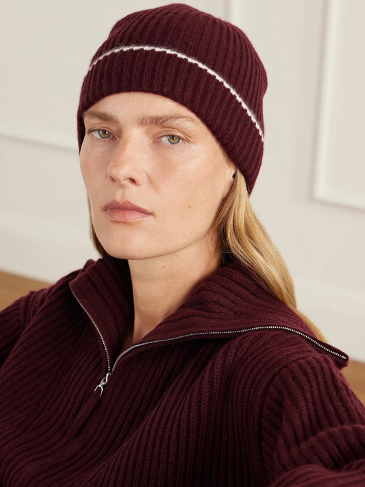 Image of Hats. Product name - New Redwood Ribbed Cashmere Beanie in Burgundy colour by brand - Arch4
