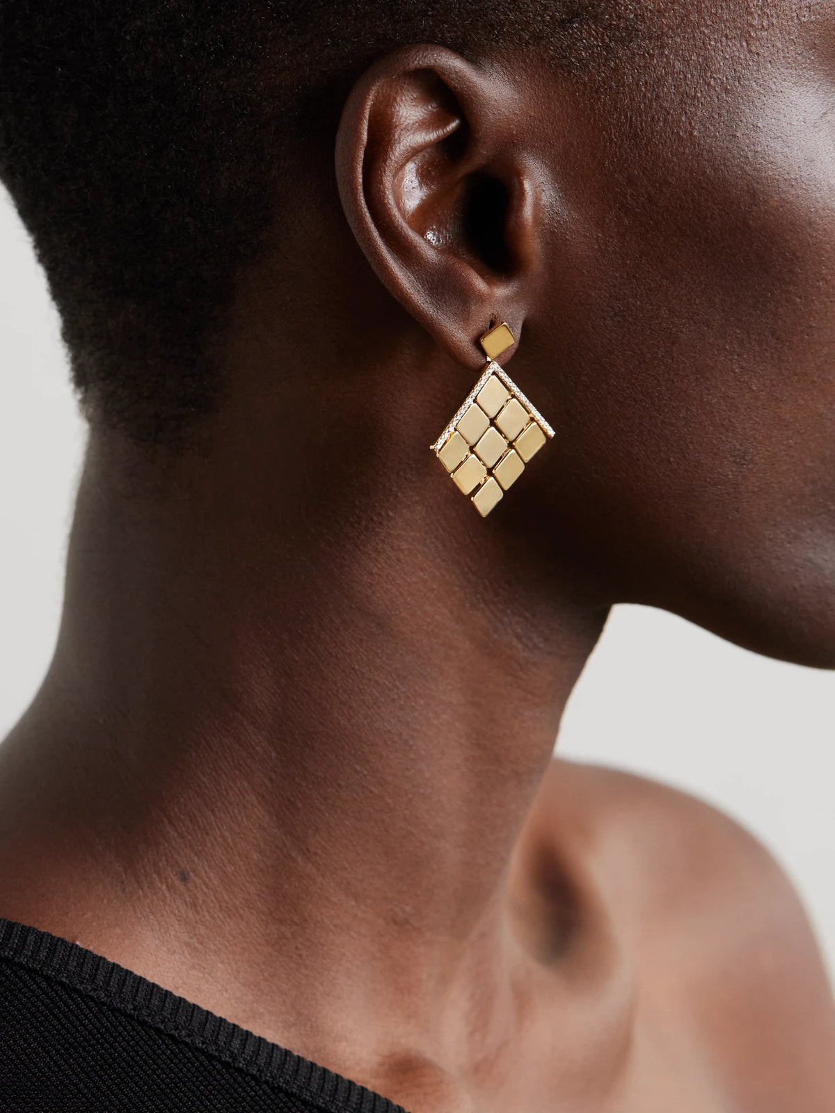 Image of Earrings. Product name - Medium Tile 18-karat Gold Diamond Earrings in Multi colour by brand - Ileana Makri
