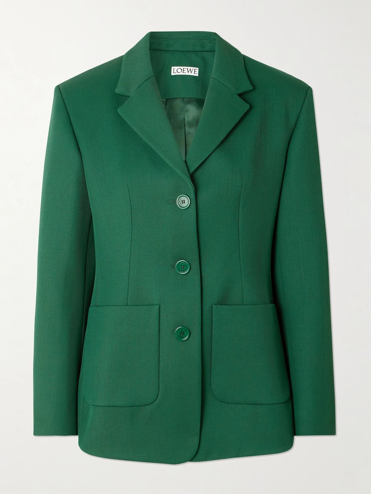 Image of Coats & Jackets. Product name - Wool-blend Twill Blazer in Green colour by brand - LOEWE