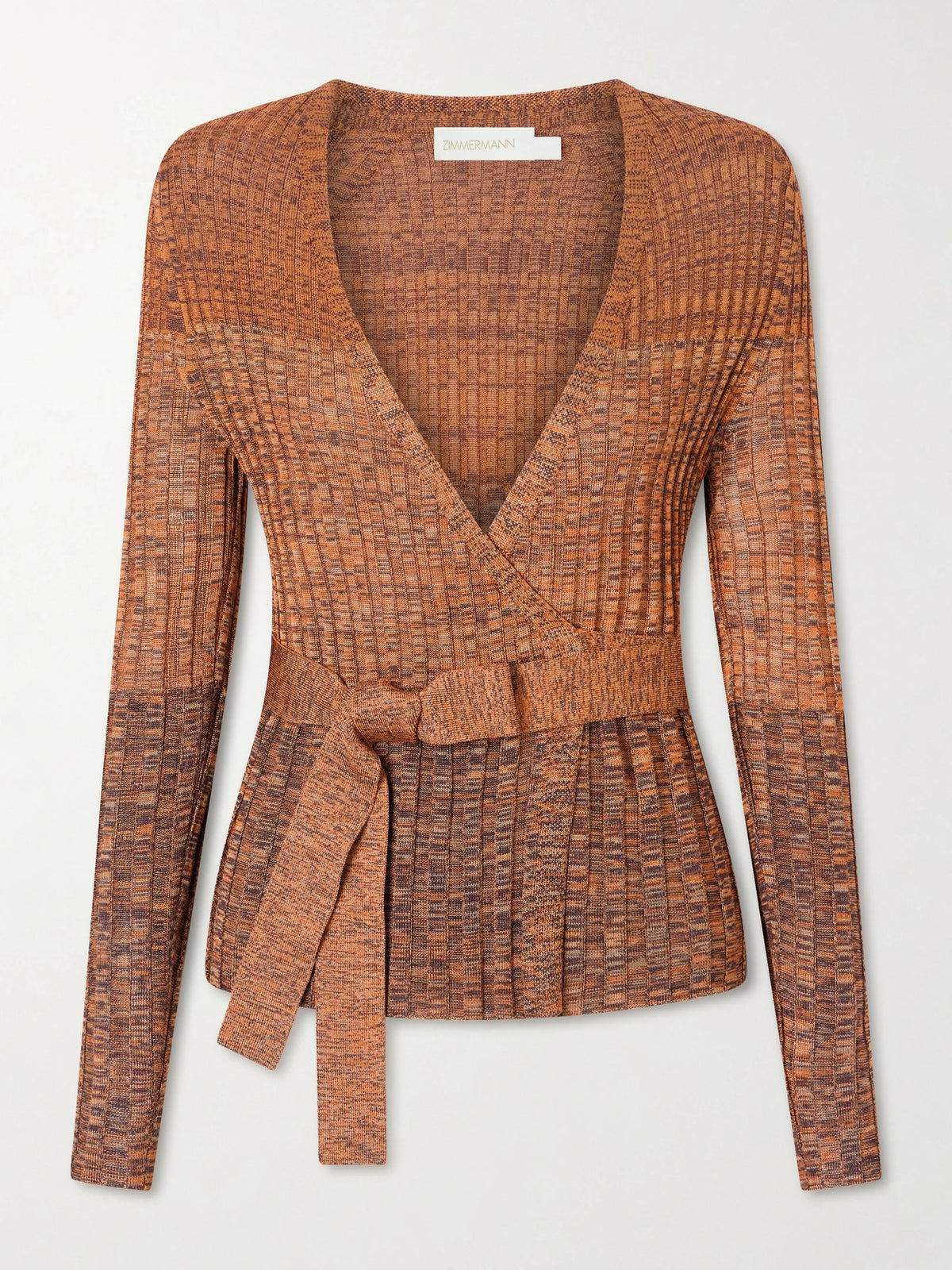 Zimmermann Mouline Belted Ribbed-knit Wrap Top