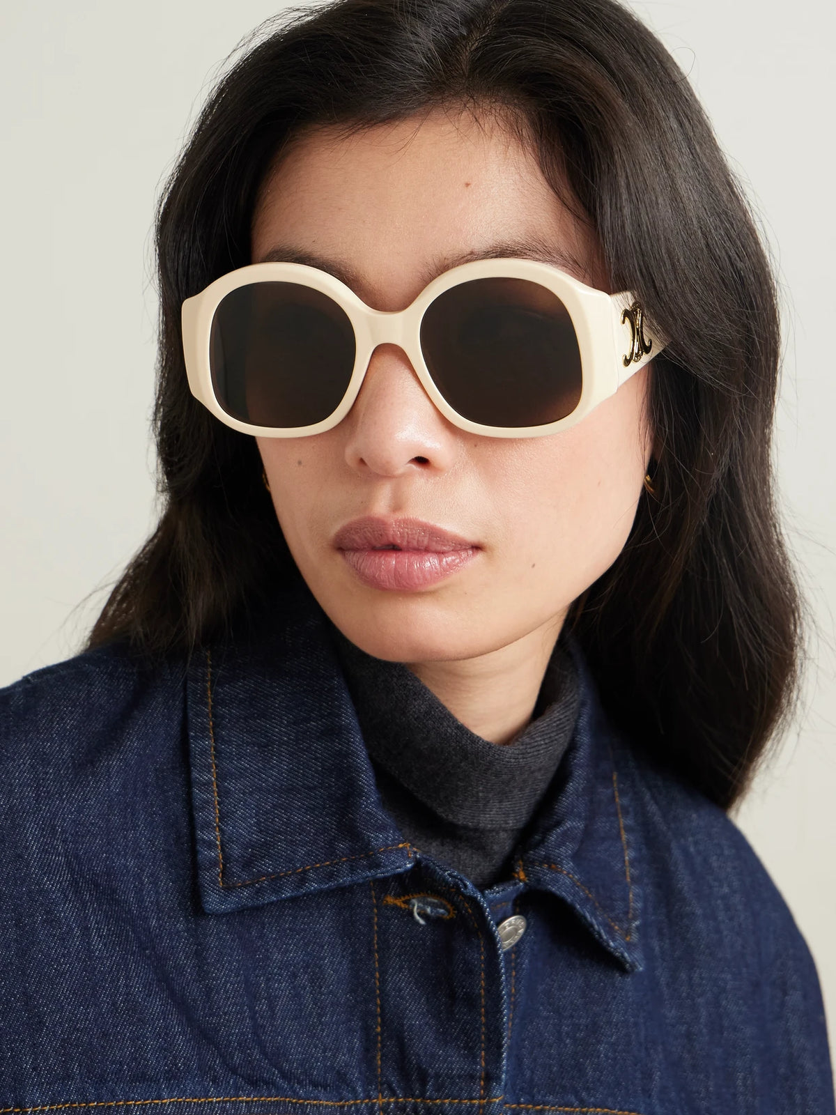 Image of Sunglasses. Product name - Maxi Triomphe Round-frame Acetate Sunglasses in Off-white colour by brand - CELINE Eyewear