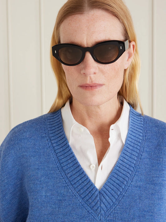 Image of Sunglasses. Product name - Lerrue Cat-eye Acetate Sunglasses in Brown colour by brand - Oliver Peoples