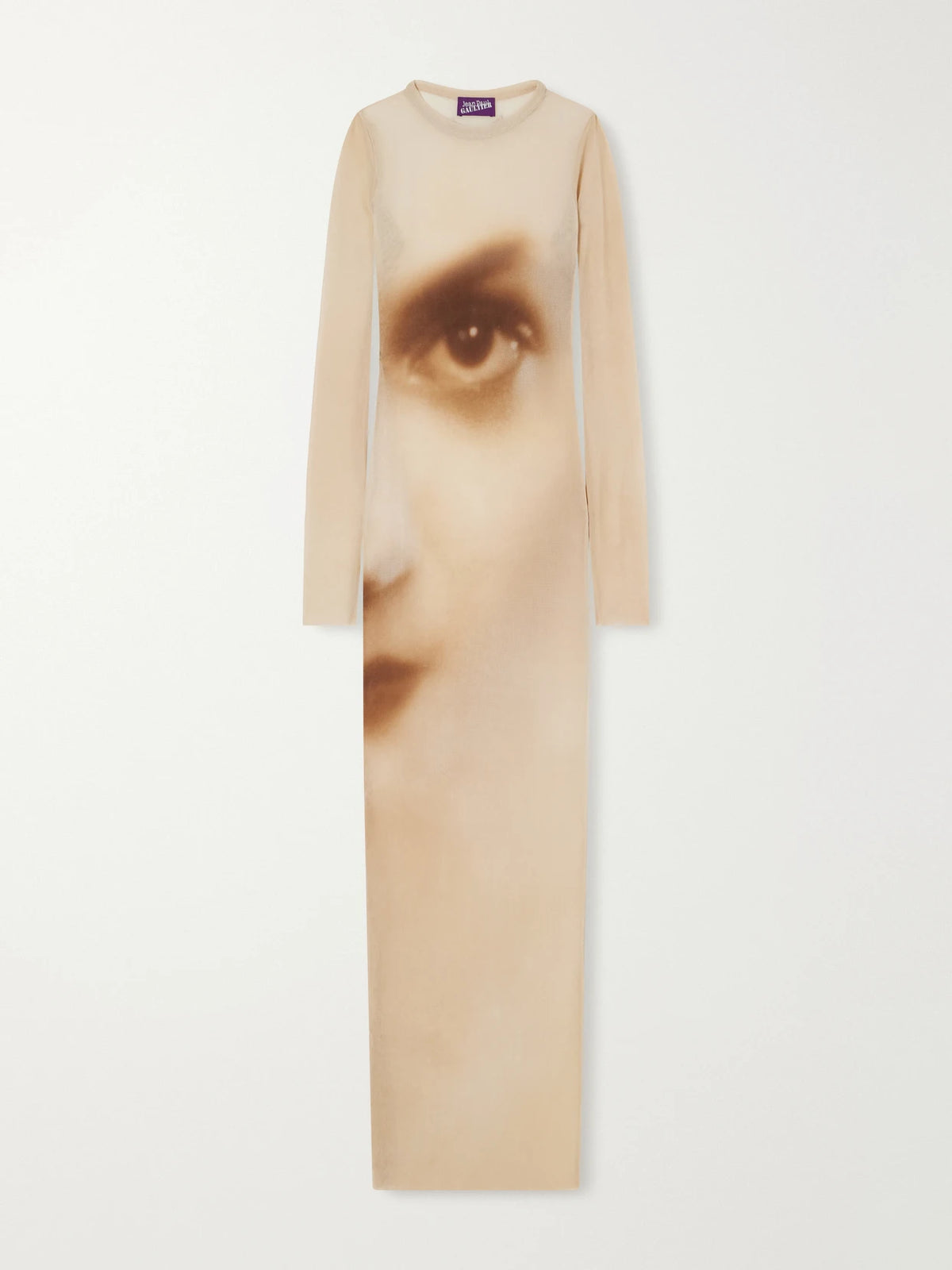 Jean Paul Gaultier Face Printed Mesh Maxi Dress