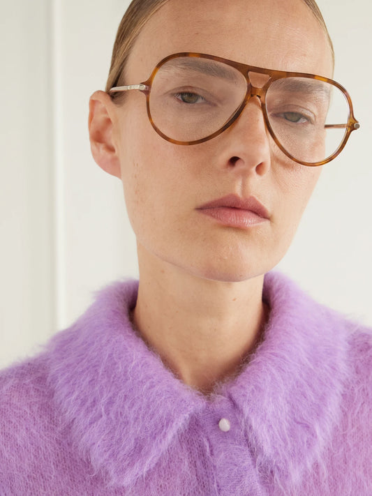 Image of Sunglasses. Product name - Tubolar Aviator-style Tortoiseshell Acetate Glasses in Brown colour by brand - Chloé