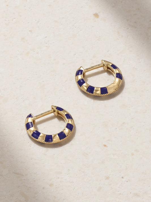 9-karat Gold Enamel Hoop Earrings