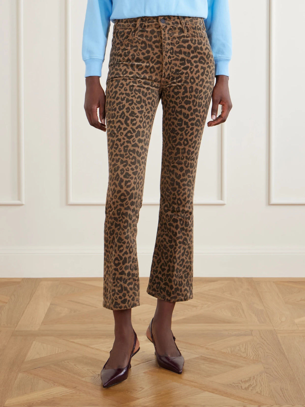 Mother The Hustler Flood Leopard-print Cotton-blend Corduroy High-rise Flared Pants
