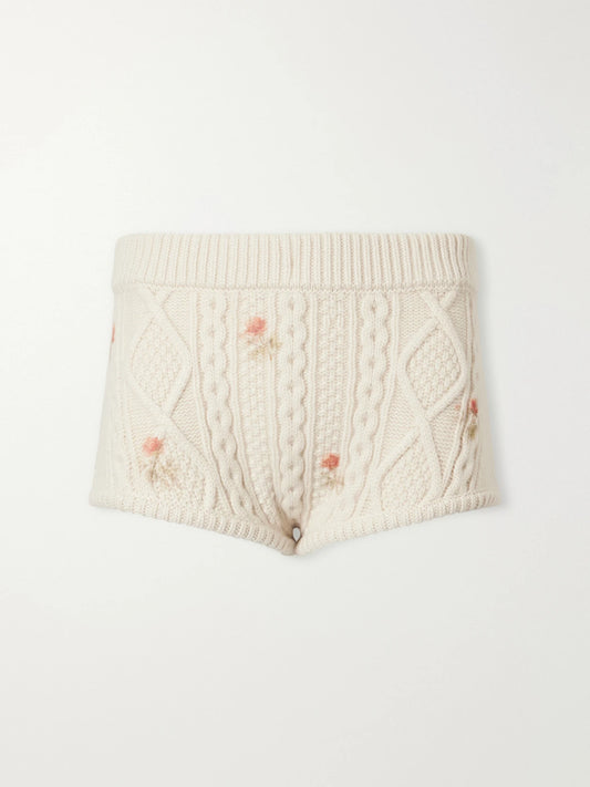 Magda Butrym Floral Cable-knit Wool And Cashmere-blend Shorts