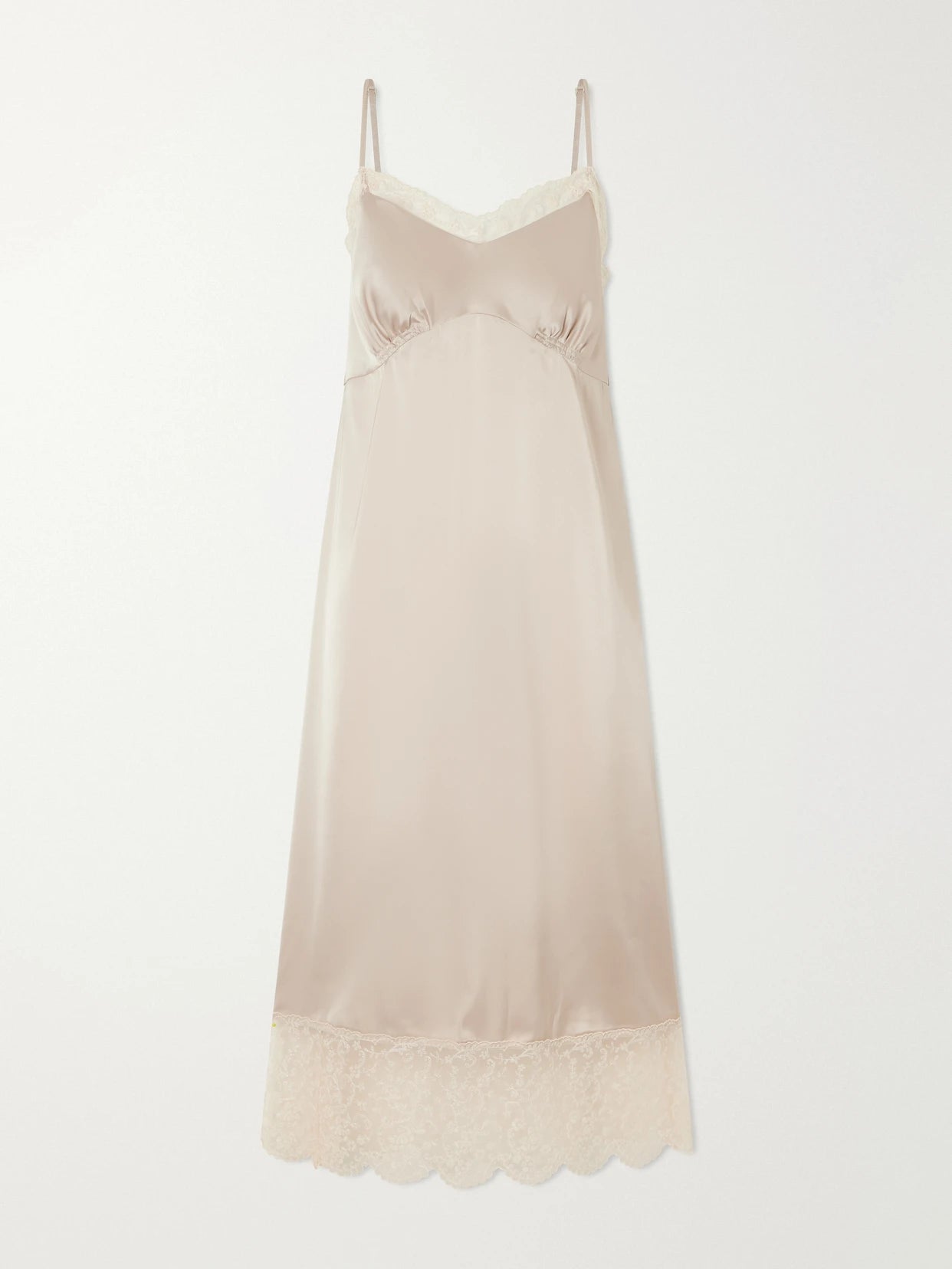 Lace-trimed Satin Midi Dress
