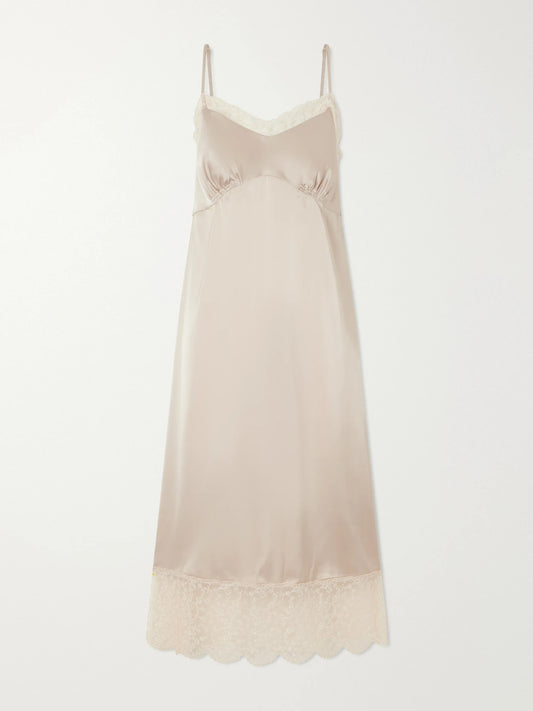 Lace-trimed Satin Midi Dress